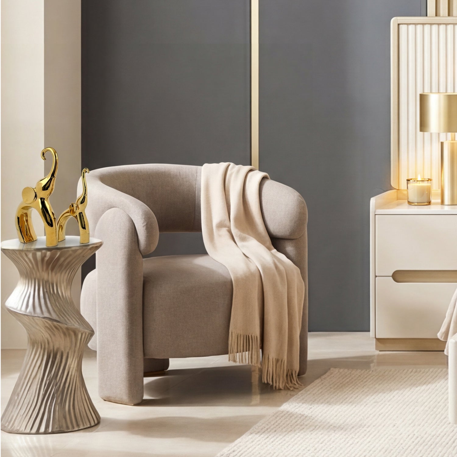 Poltrona Santy Velvet Connor Taupe, Natural