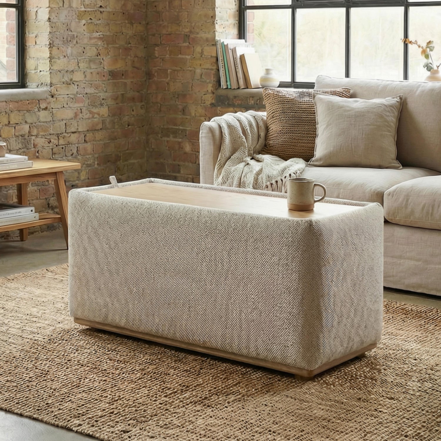 Puff Baul Carter Chenille Impetu Beige, Natural