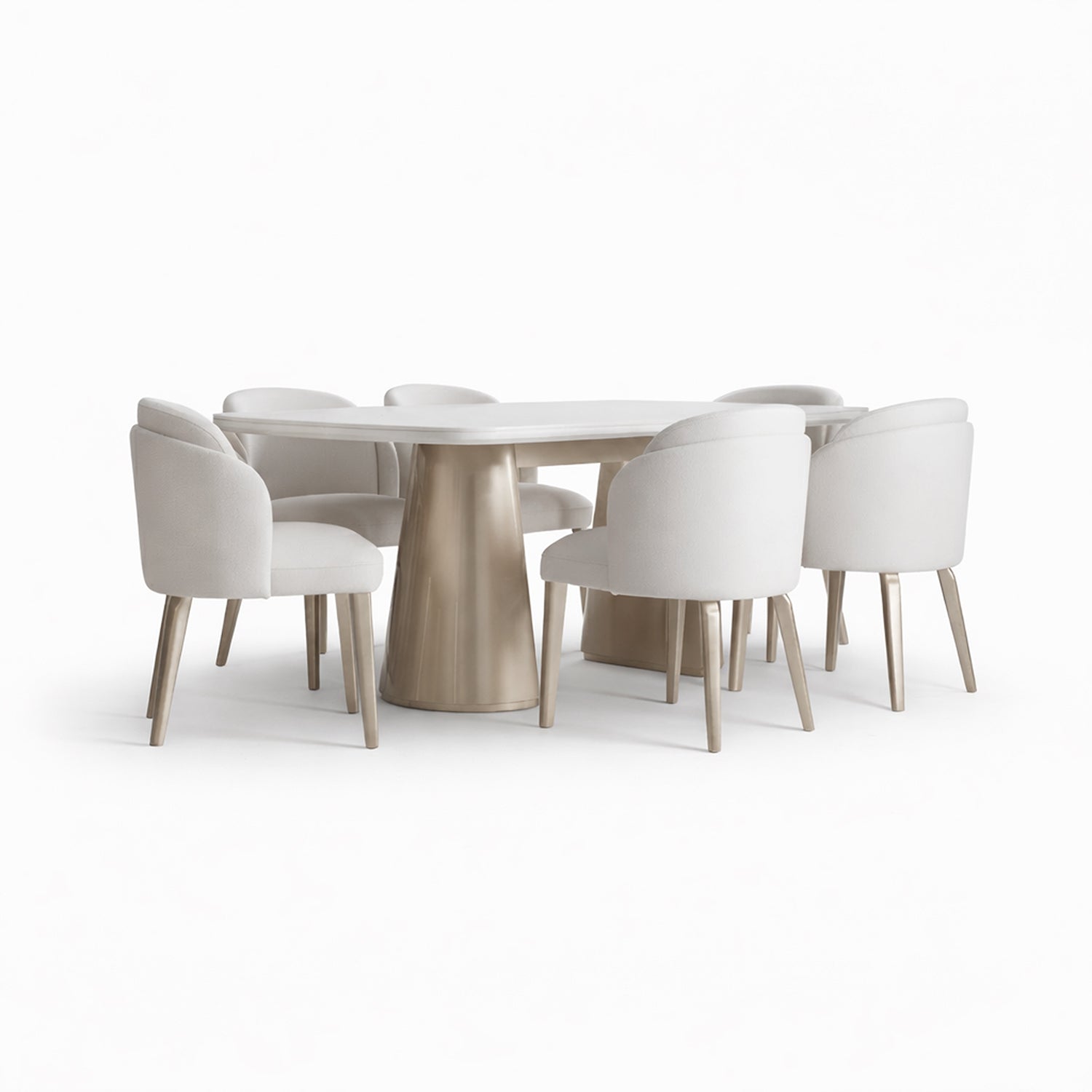 Comedor 6 Puestos Torino Velvet Serena Beige, Champaña Cubierta Marmolizada