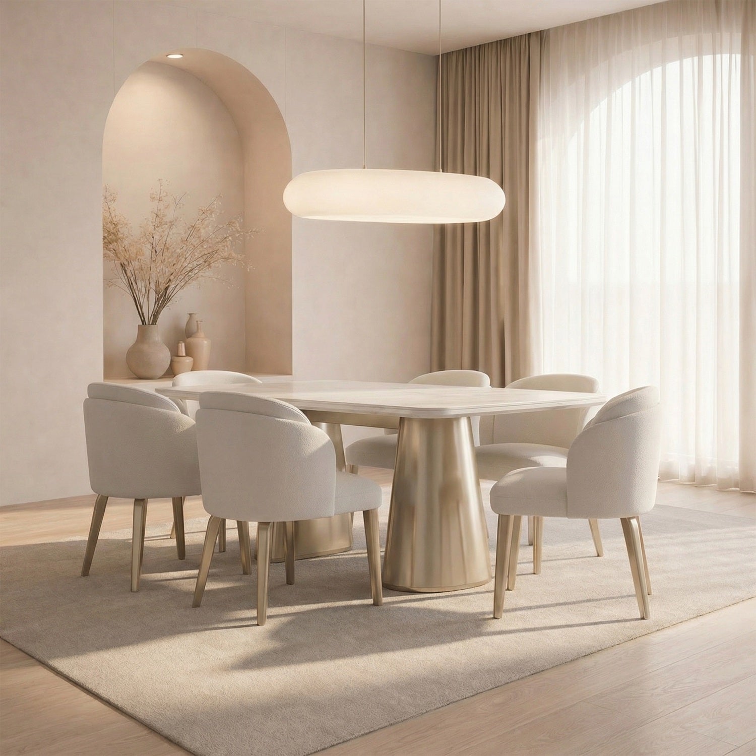 Comedor 6 Puestos Torino Velvet Serena Beige, Champaña Cubierta Marmolizada