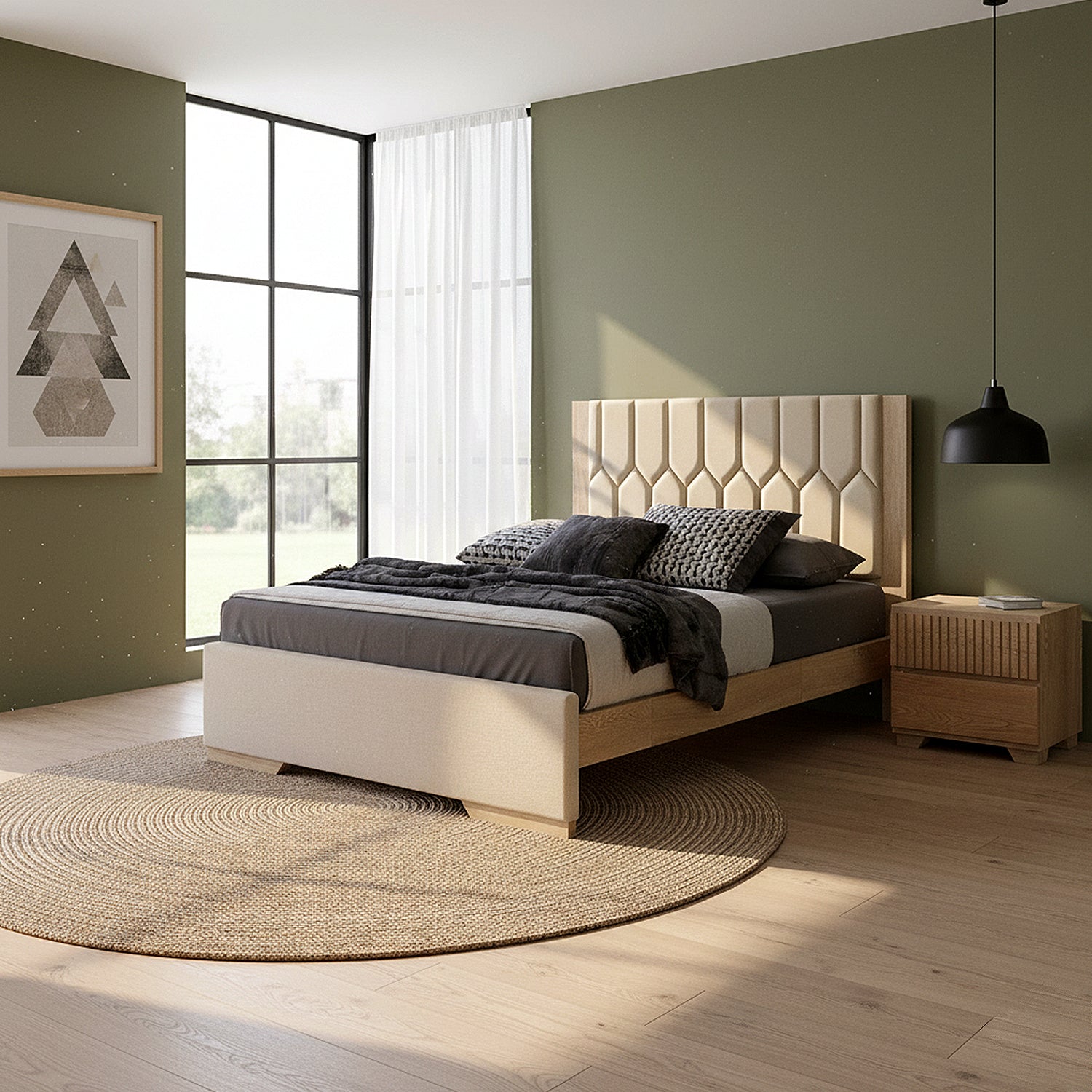 Cama Doble Orus Eurolino Marbella Marfil, Natural