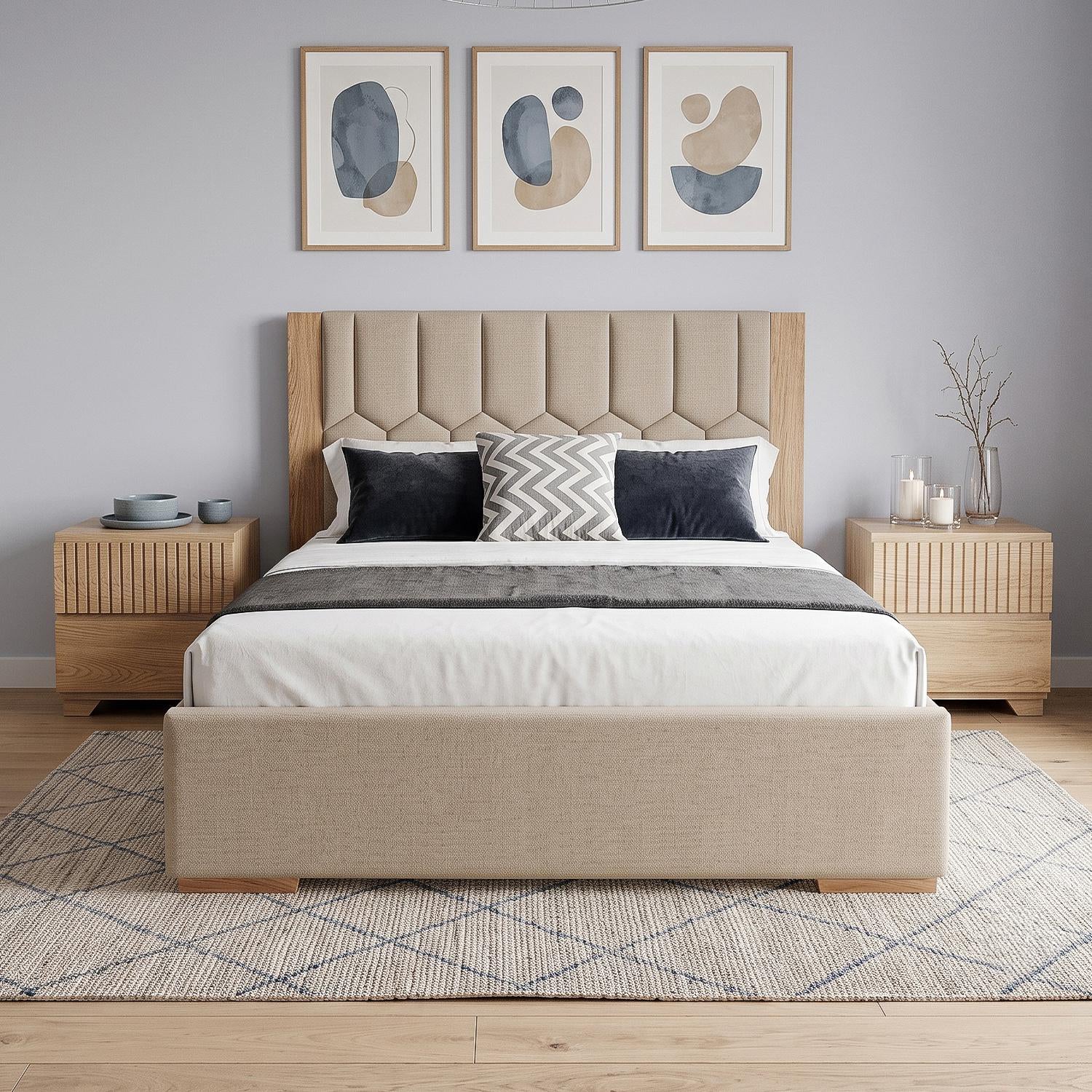 Cama Doble Orus Eurolino Marbella Marfil, Natural