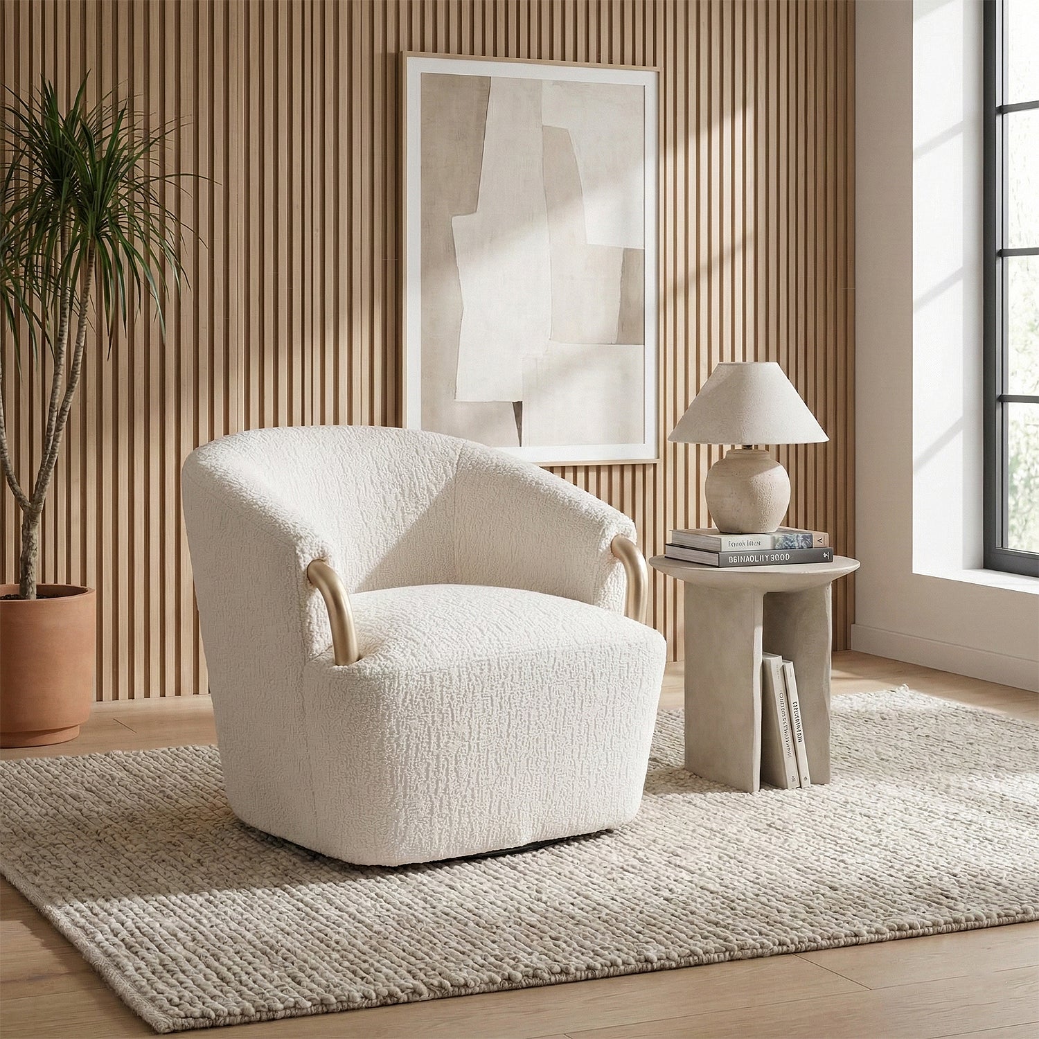 Poltrona Mobic Chenille Marfil, Champaña Giratoria