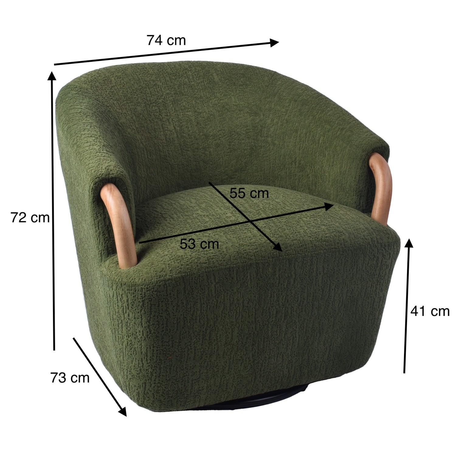 Poltrona Mobic Chenille Verde, Natural Giratoria