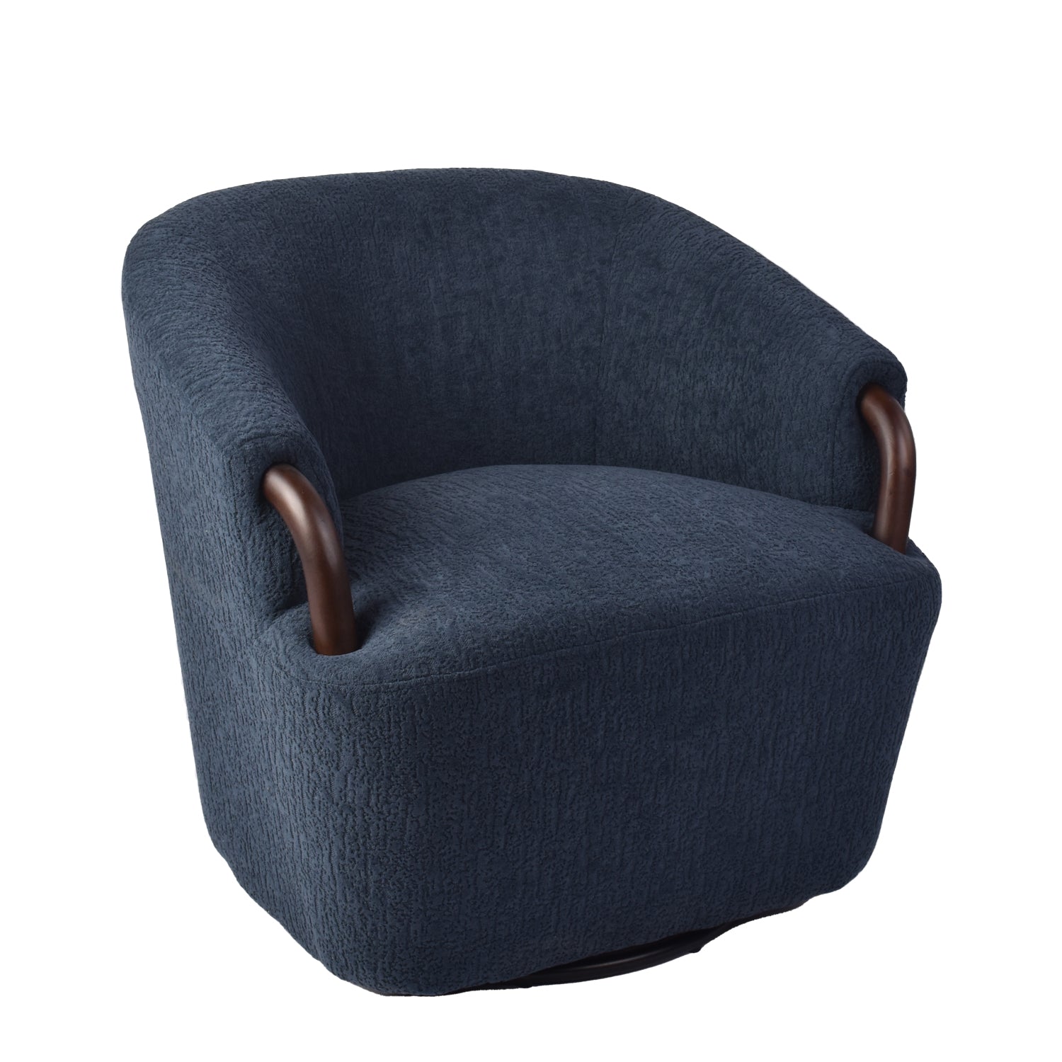 Poltrona Mobic Chenille Azul, Natural Oscuro Giratoria
