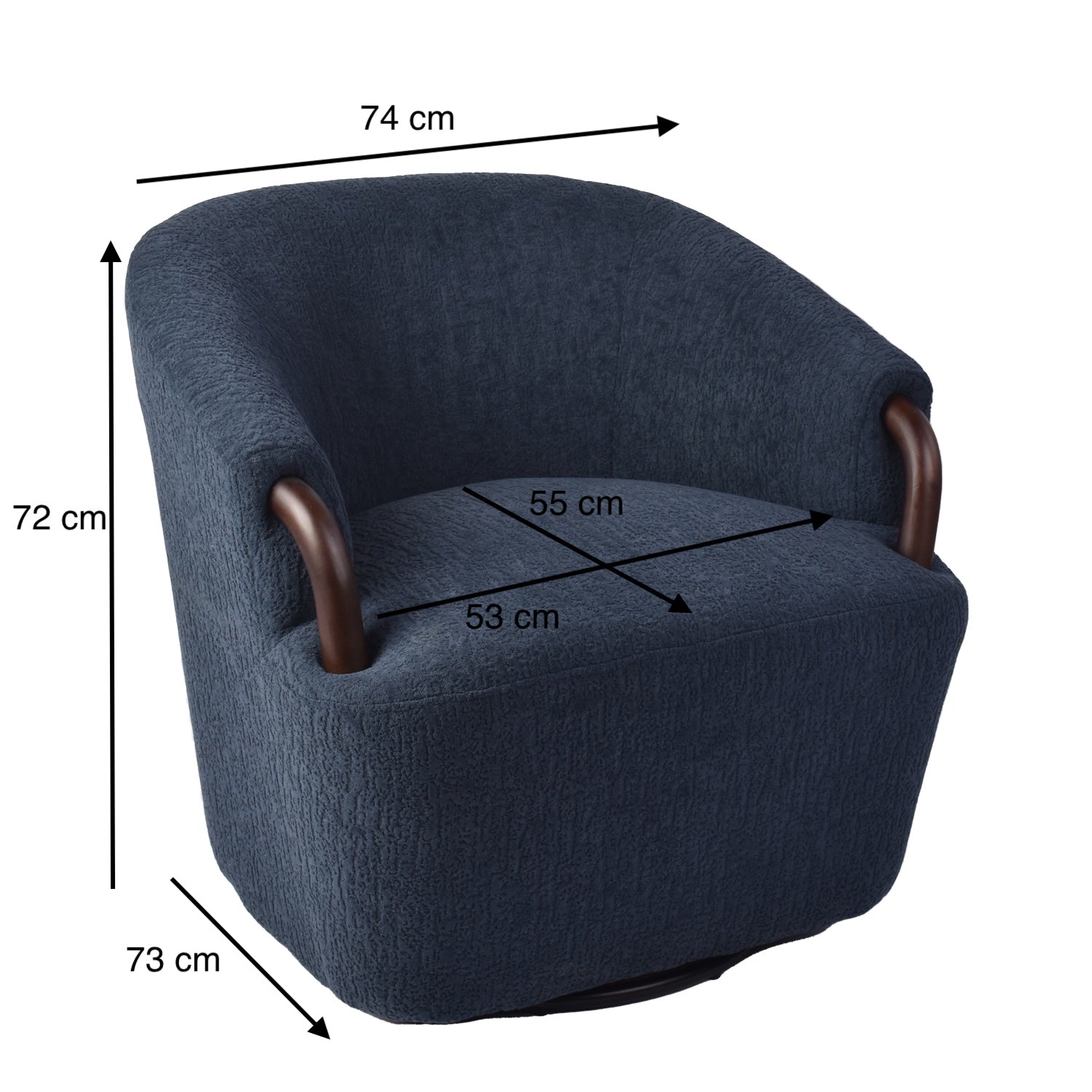 Poltrona Mobic Chenille Azul, Natural Oscuro Giratoria