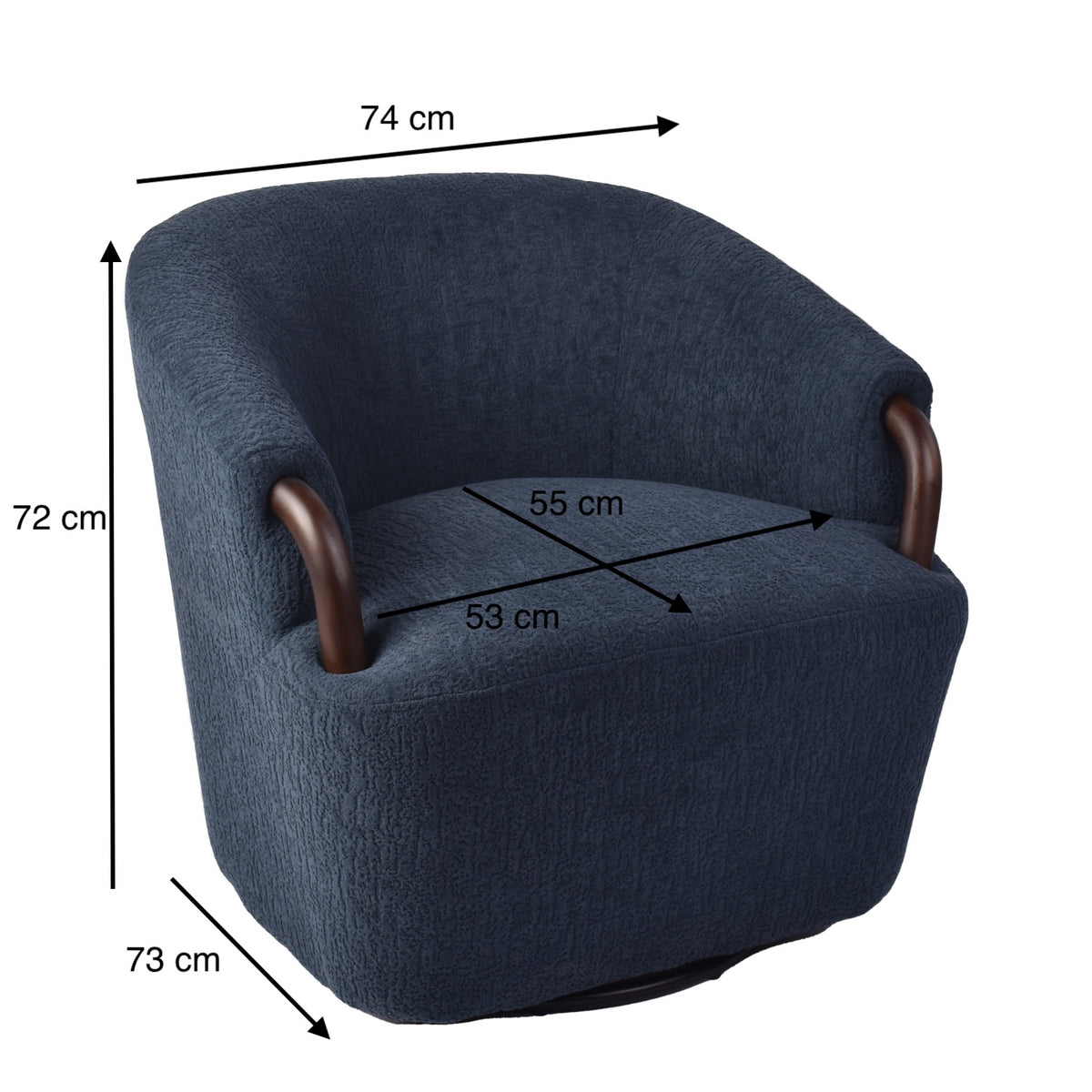 Poltrona Mobic Chenille Azul, Natural Oscuro Giratoria