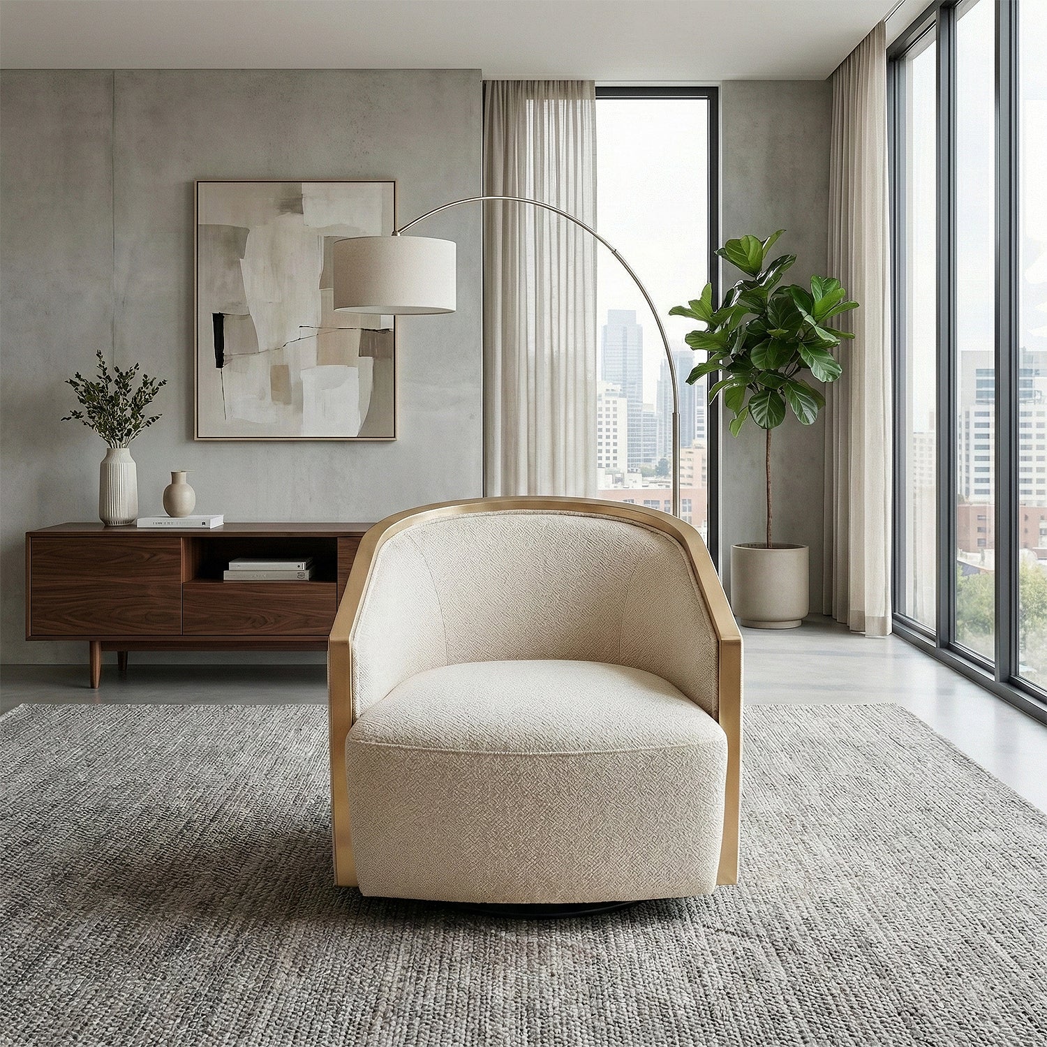 Butaca Giratoria Salma Chenille Beige, Champaña