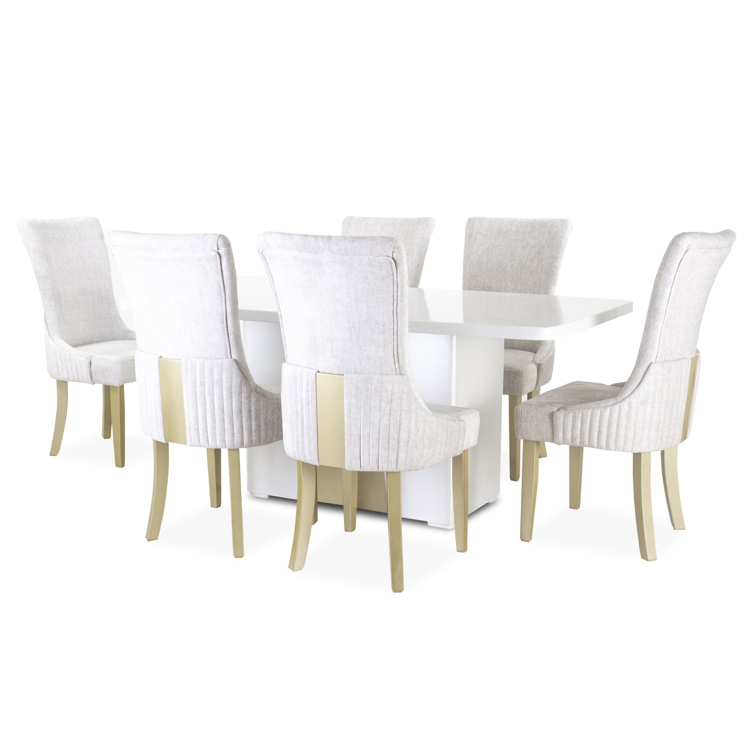 Comedor 6 Puestos Roma Velvet Marmol, Champaña Poliuretano*