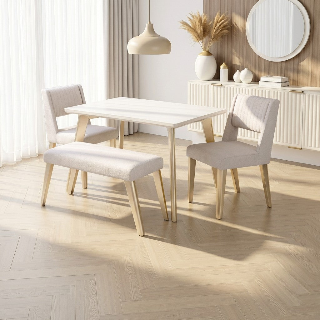 Comedor 4 Puestos Murano Velvet Serena Crema, Champaña Banca