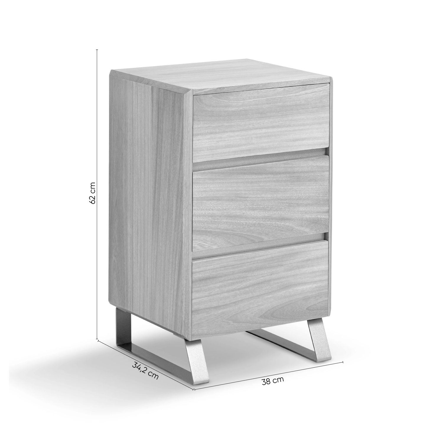 Mesa de Noche Sevilla Natural, Chamapaña 3 Gavetas 38 cm