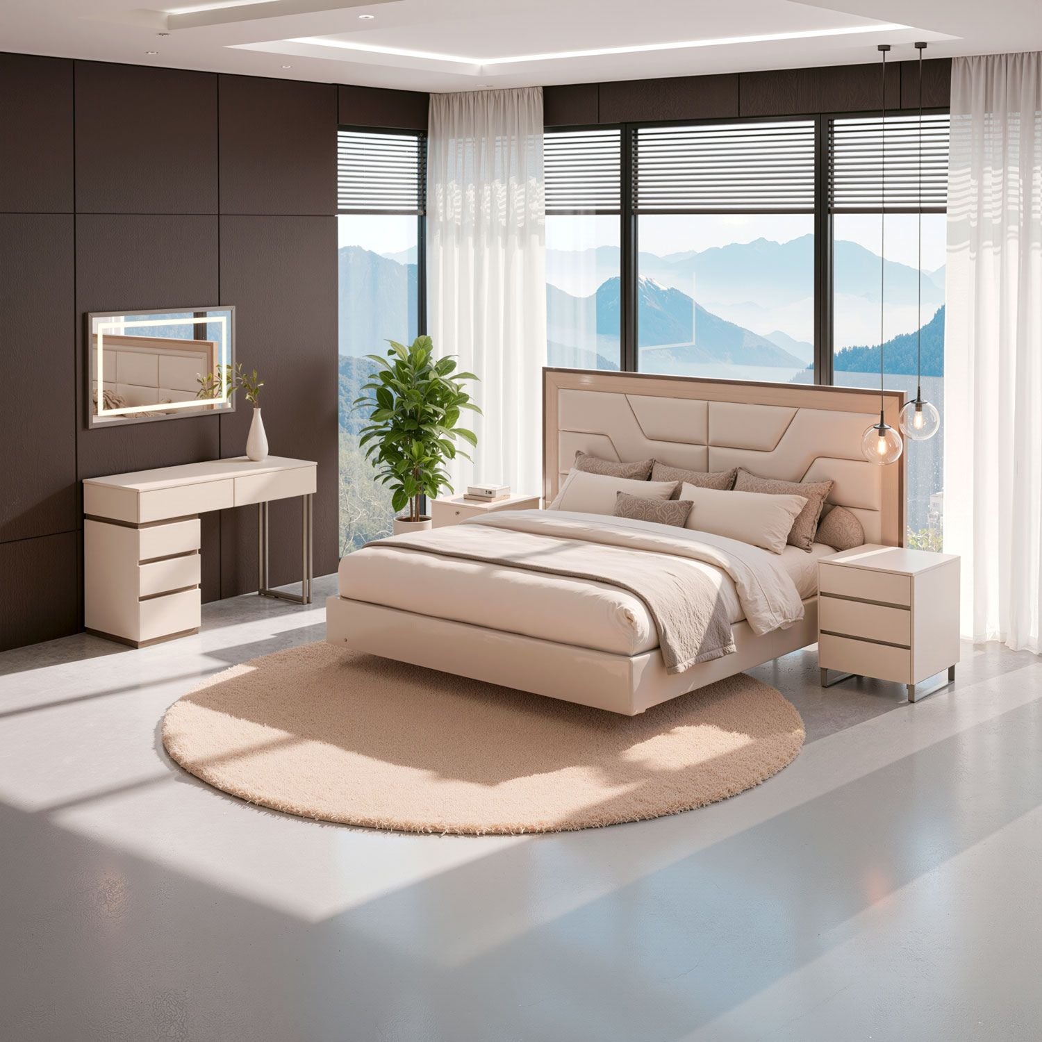 Cama Doble Bulgari Eurolino Beige, Latte, Taupe Perla