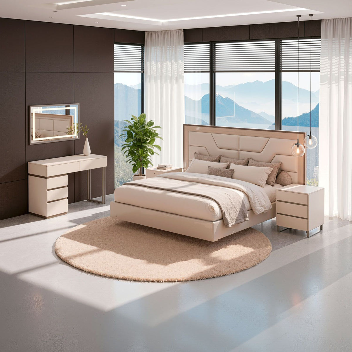 Alcoba Queen Bulgari Eurolino Beige Latte Taupe, Perla