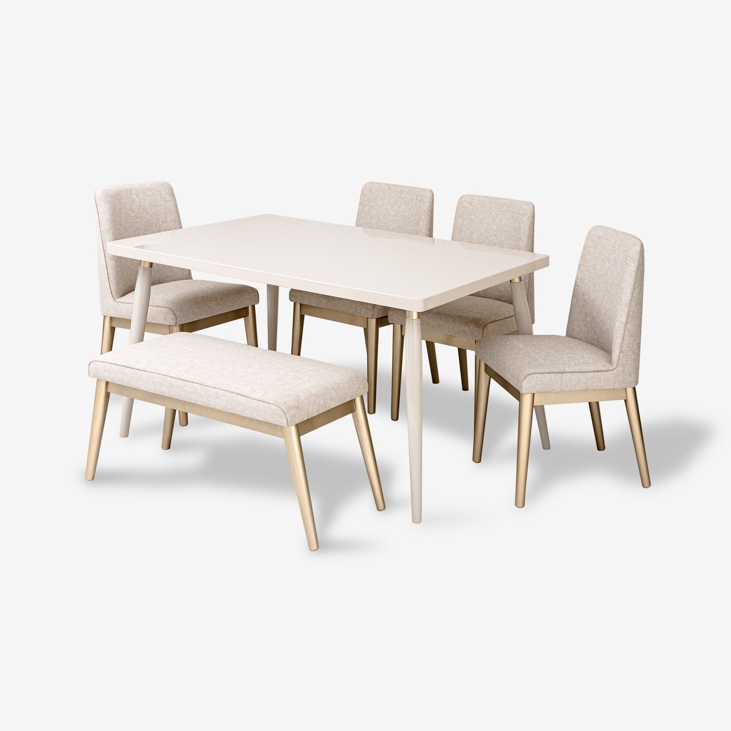Comedor 6 Puestos Luma Velvet Idilio Beige, Champaña Banca