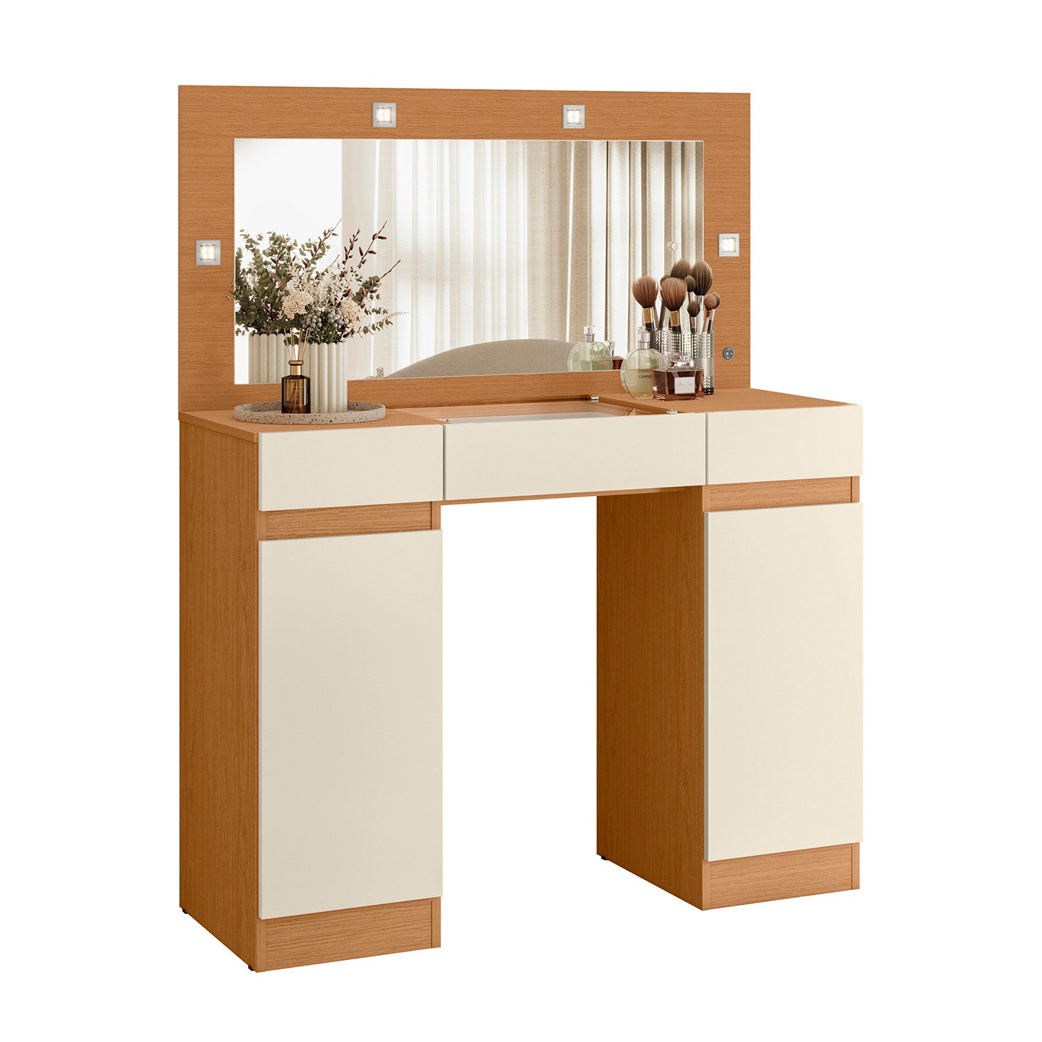 Tocador Filipo Natural, Off White Con Luz Led