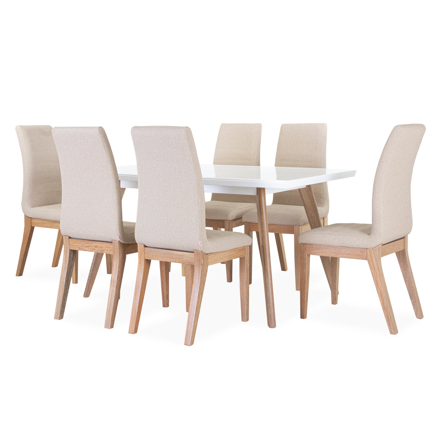 Comedor 6 Puestos Bruno Eurolino Marfil, Natural y Blanco Poliuretano*