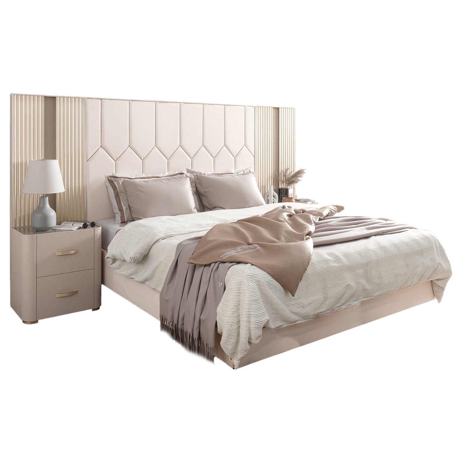 Cama Queen Florencia Eurolino Biege Perla, Off White, Champaña