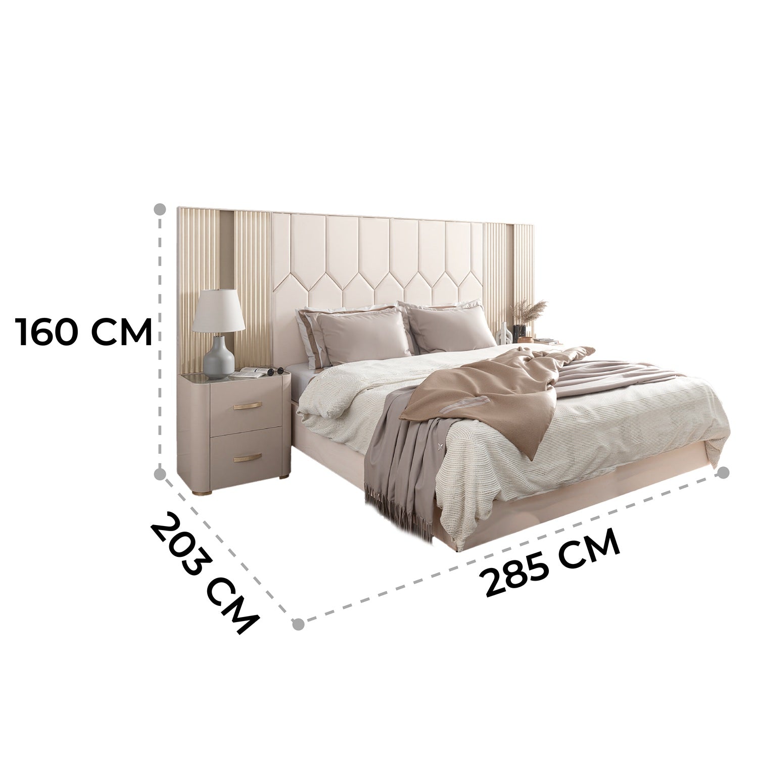 Cama Queen Florencia Eurolino Biege Perla, Off White, Champaña