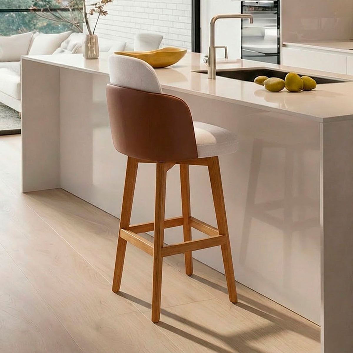 Silla Bar Dereck Impetu Beige, Eurocuero Café, Natural
