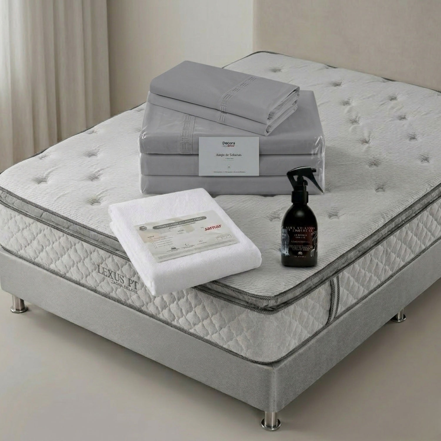 Combo 4 Colchon 1.40 Lexus Deluxe + Som + Prot + Jgo Sab