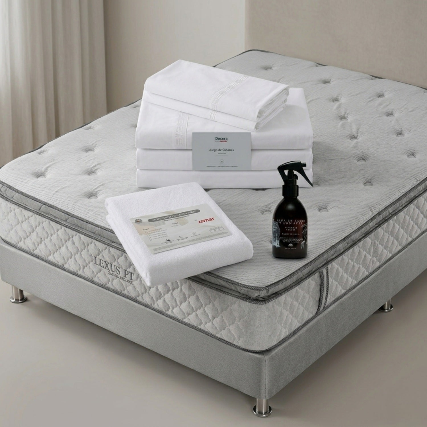 Combo 7 Colchon 2.00 Lexus Deluxe + Som + Prot + Jgo Sab