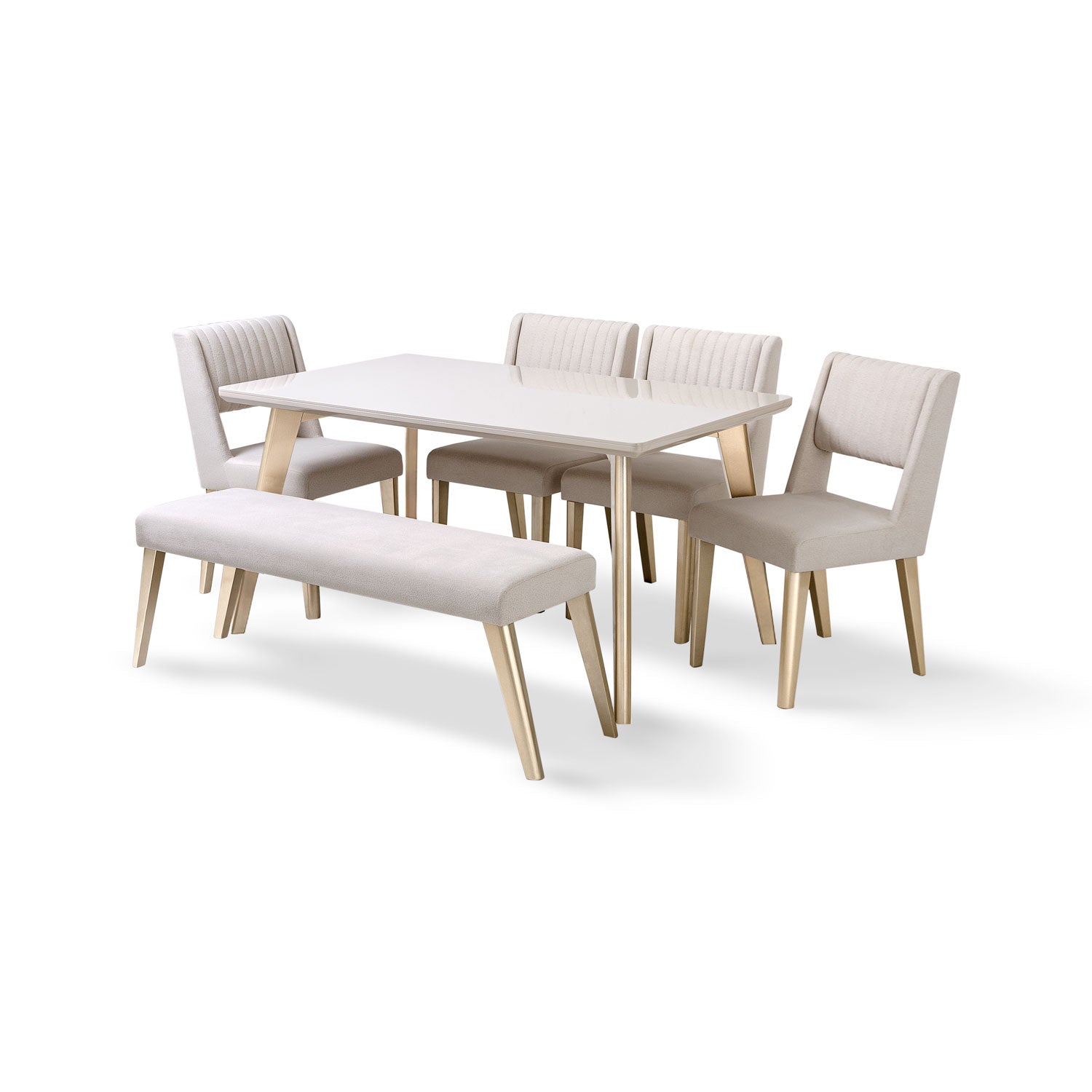 Comedor 6 Puestos Murano Velvet Serena Crema, Champaña Banca