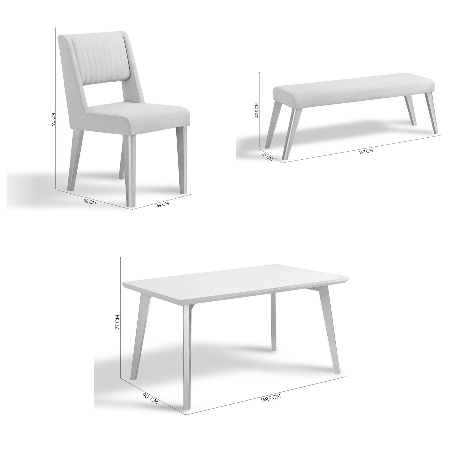 Comedor 6 Puestos Murano Velvet Serena Crema, Champaña Banca