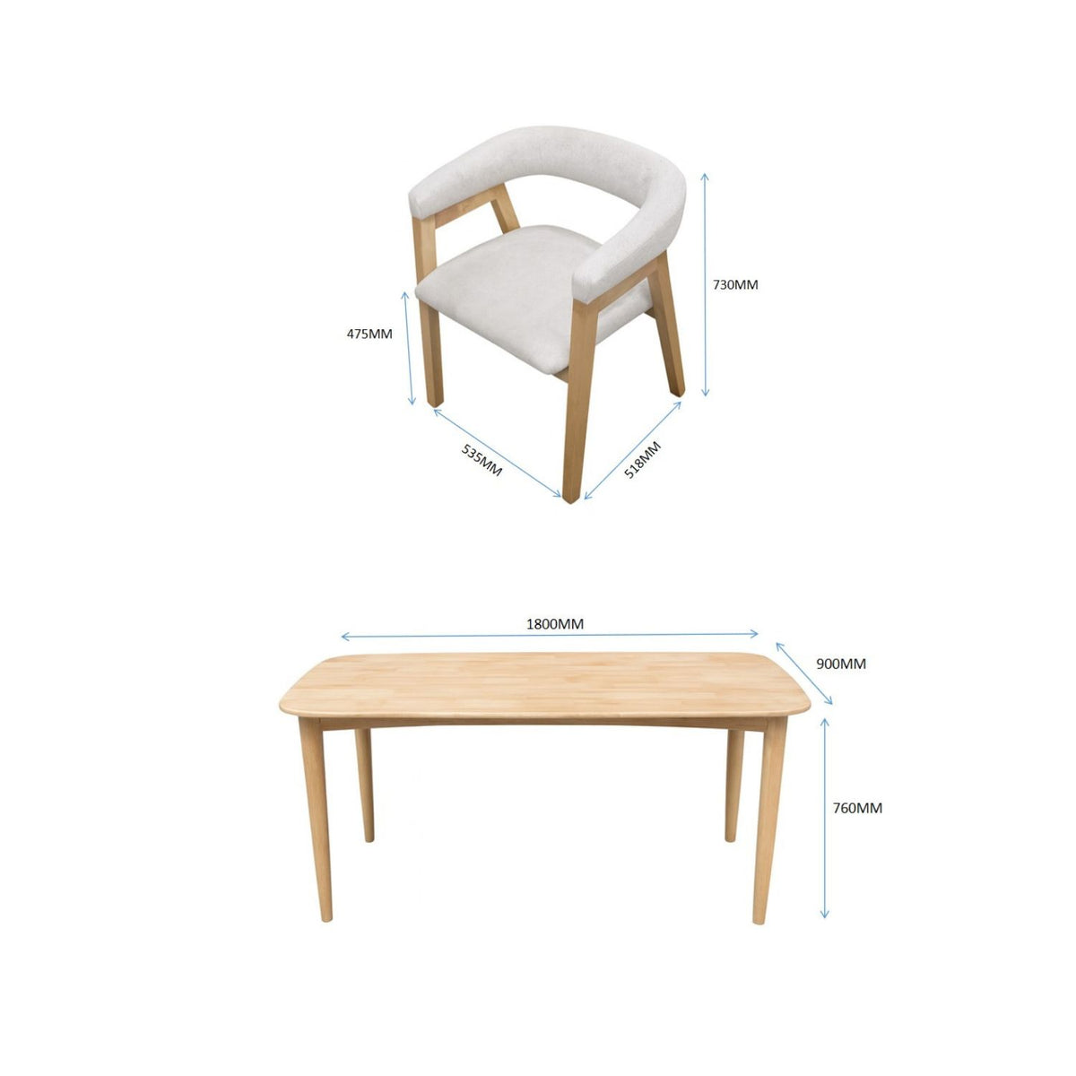 Comedor 6 Puestos Toronto Velvet Beige, Natural
