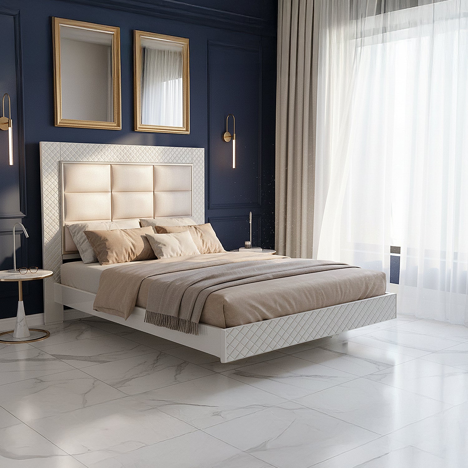 Cama Doble Ventury Eurolino Perla, Off White