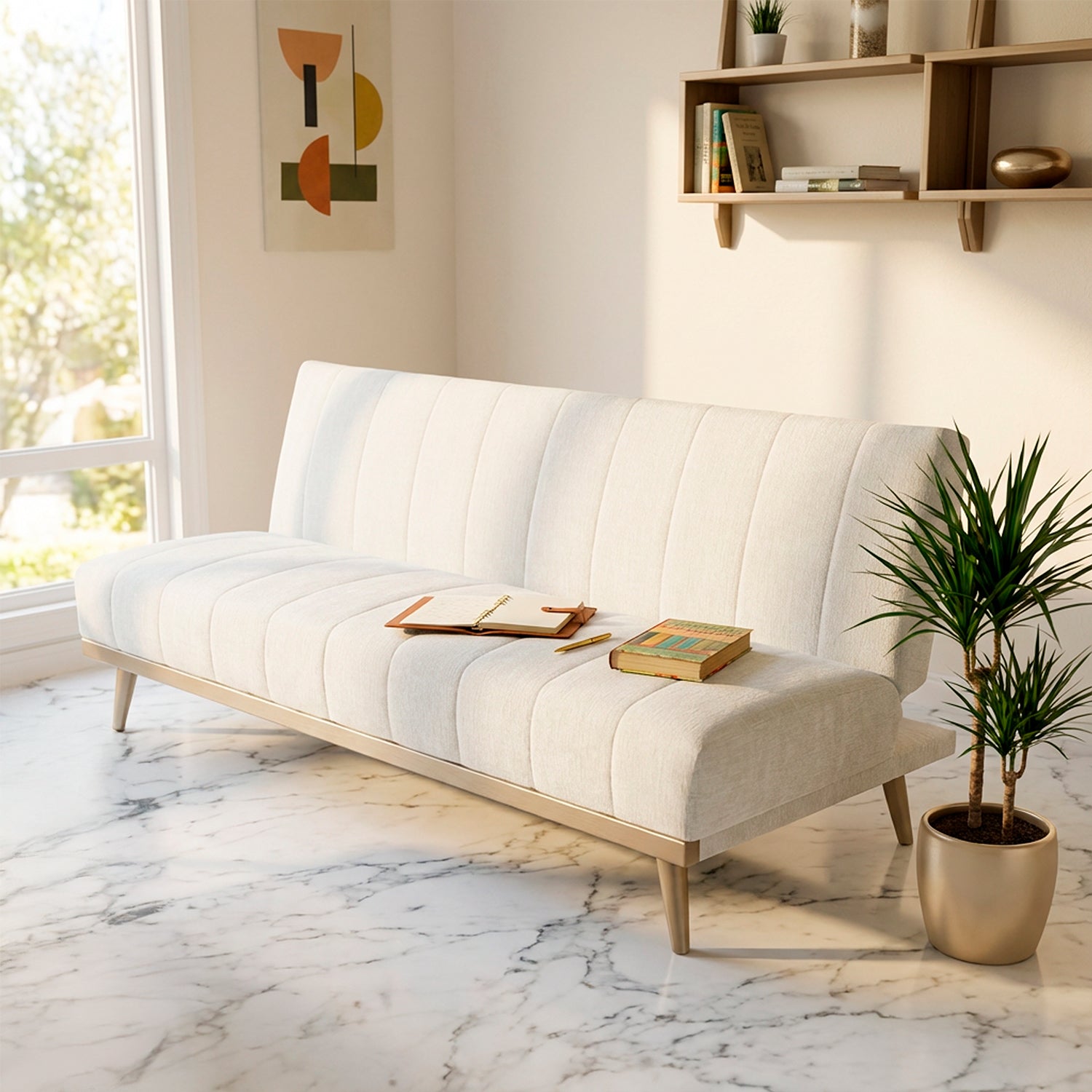 Sofá Cama Denzel Chenille Ainoa Beige, Champaña