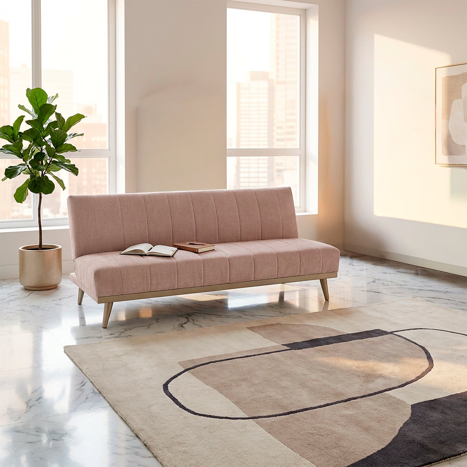 Sofá Cama Denzel Chenille Ainoa Rosa, Champaña