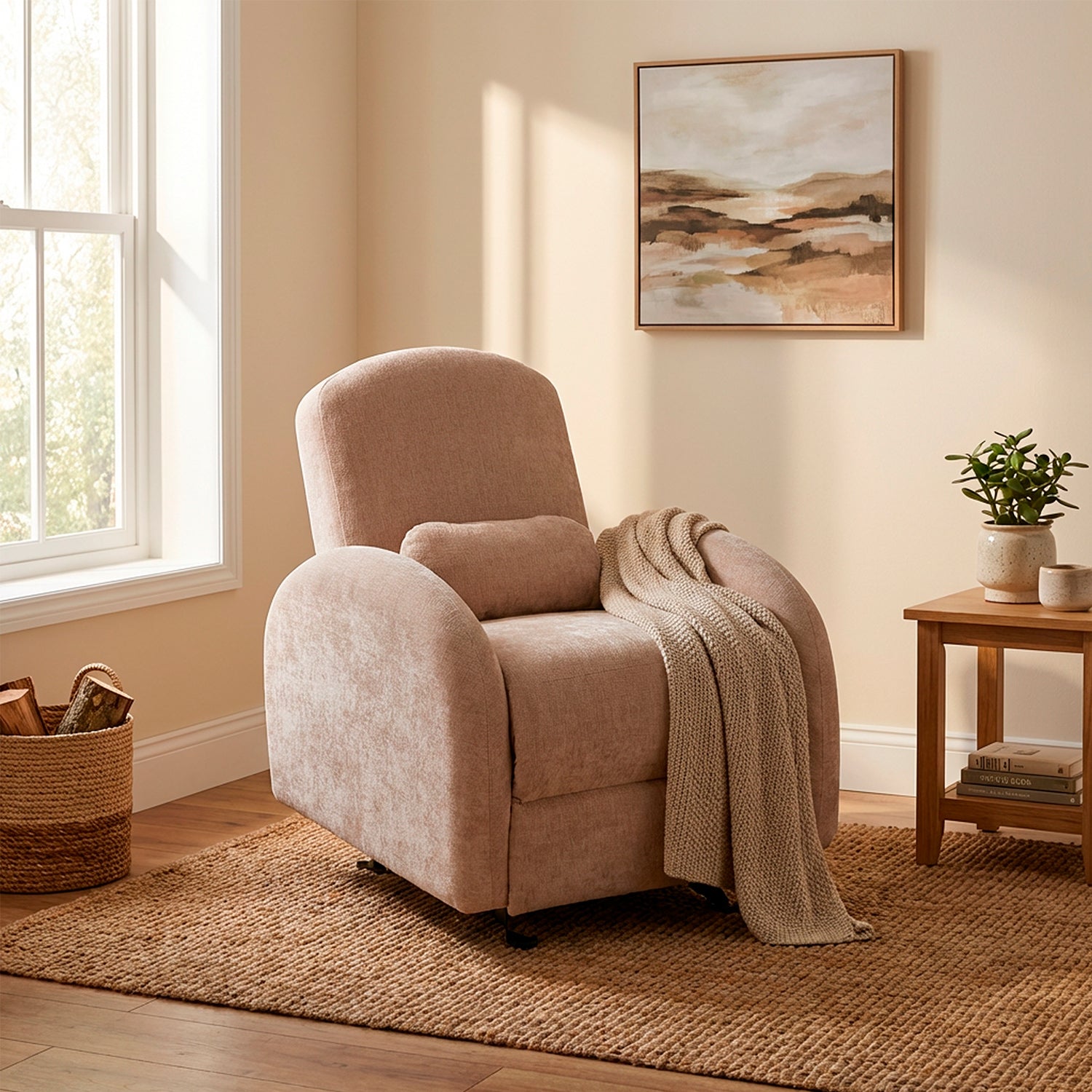 Silla Reclinable Ellis Chenille Ainoa Rosa Mecedora