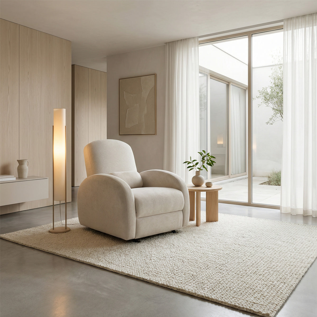 Silla Reclinable Ellis Chenille Touch Almendra Mecedora