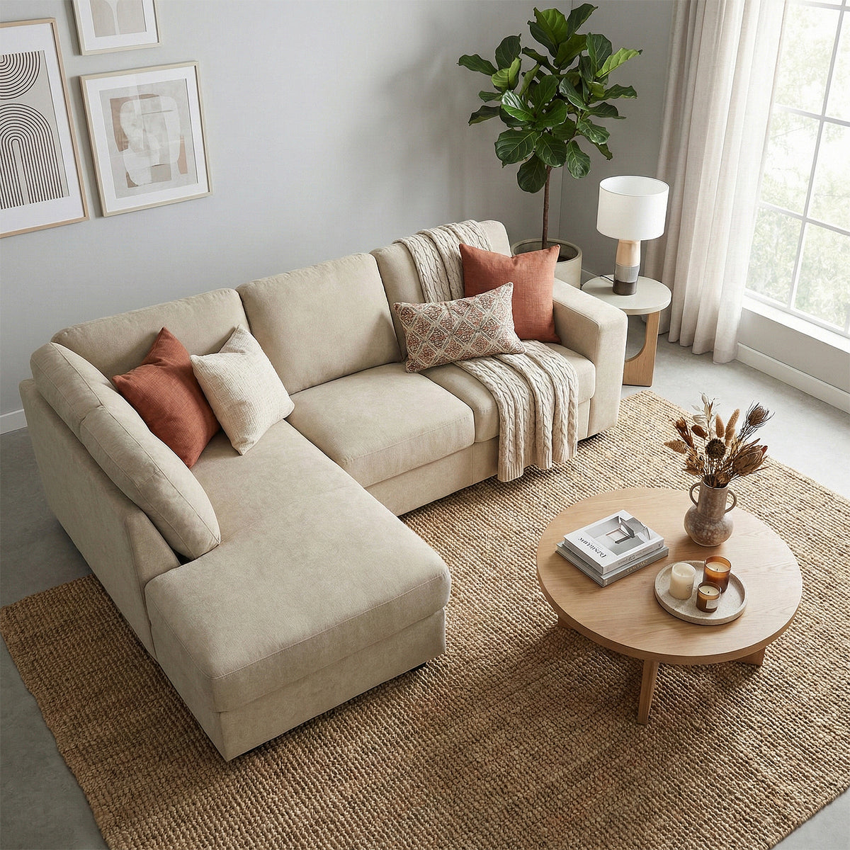 Sala Rinconera Rusel Chenille Beige