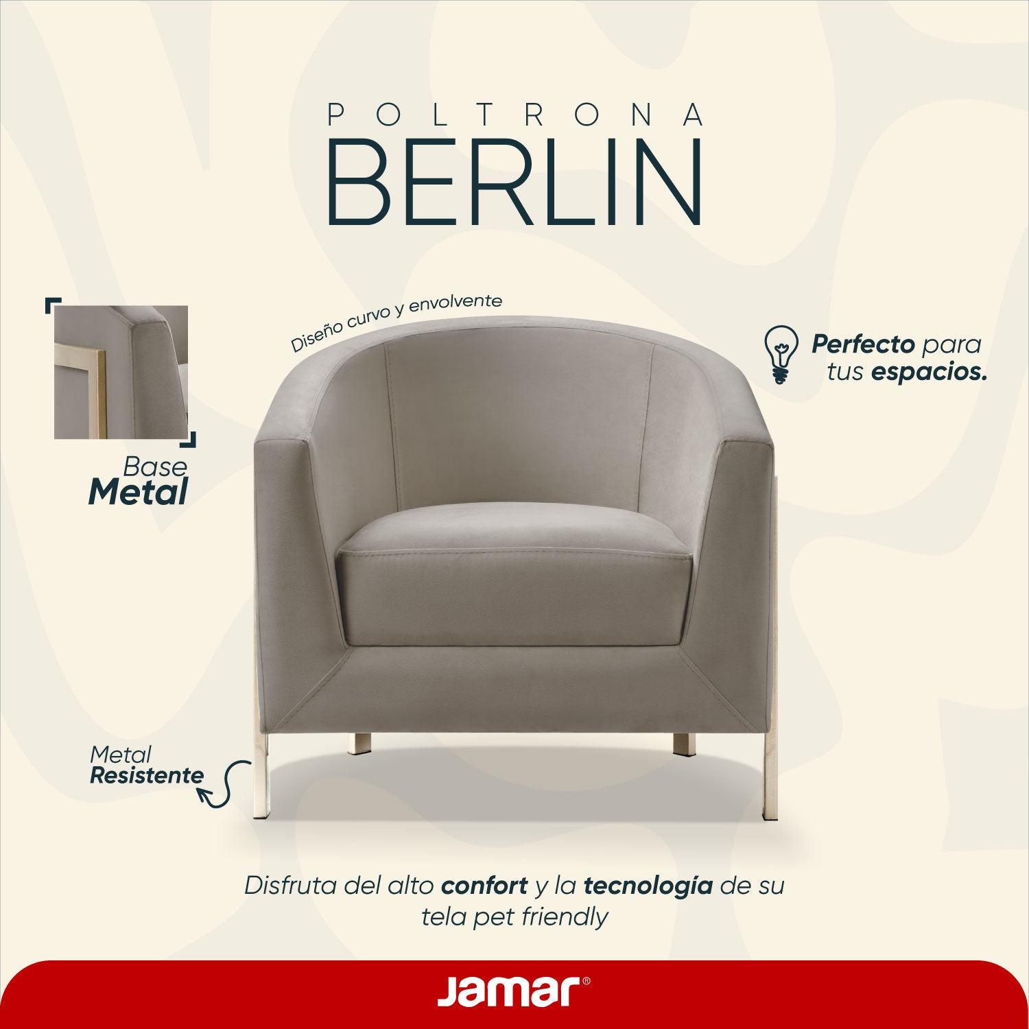 Poltrona Berlin Velvet Beige, Champaña