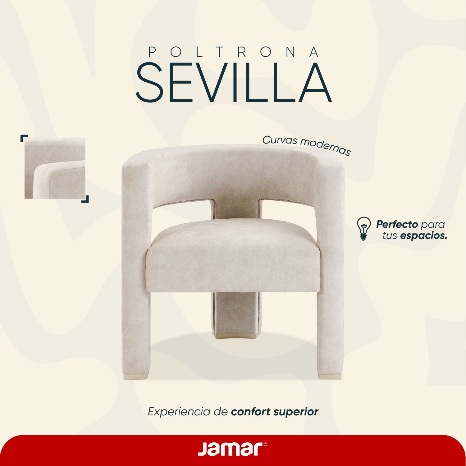 Poltrona Sevilla Velvet Zarem Ivory, Champaña