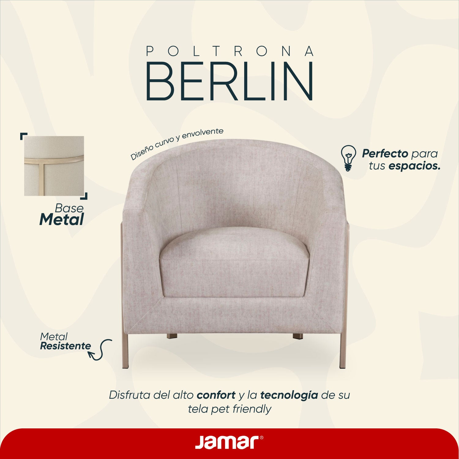 Poltrona Berlín Velvet Atlas Marmol Beige, Champaña