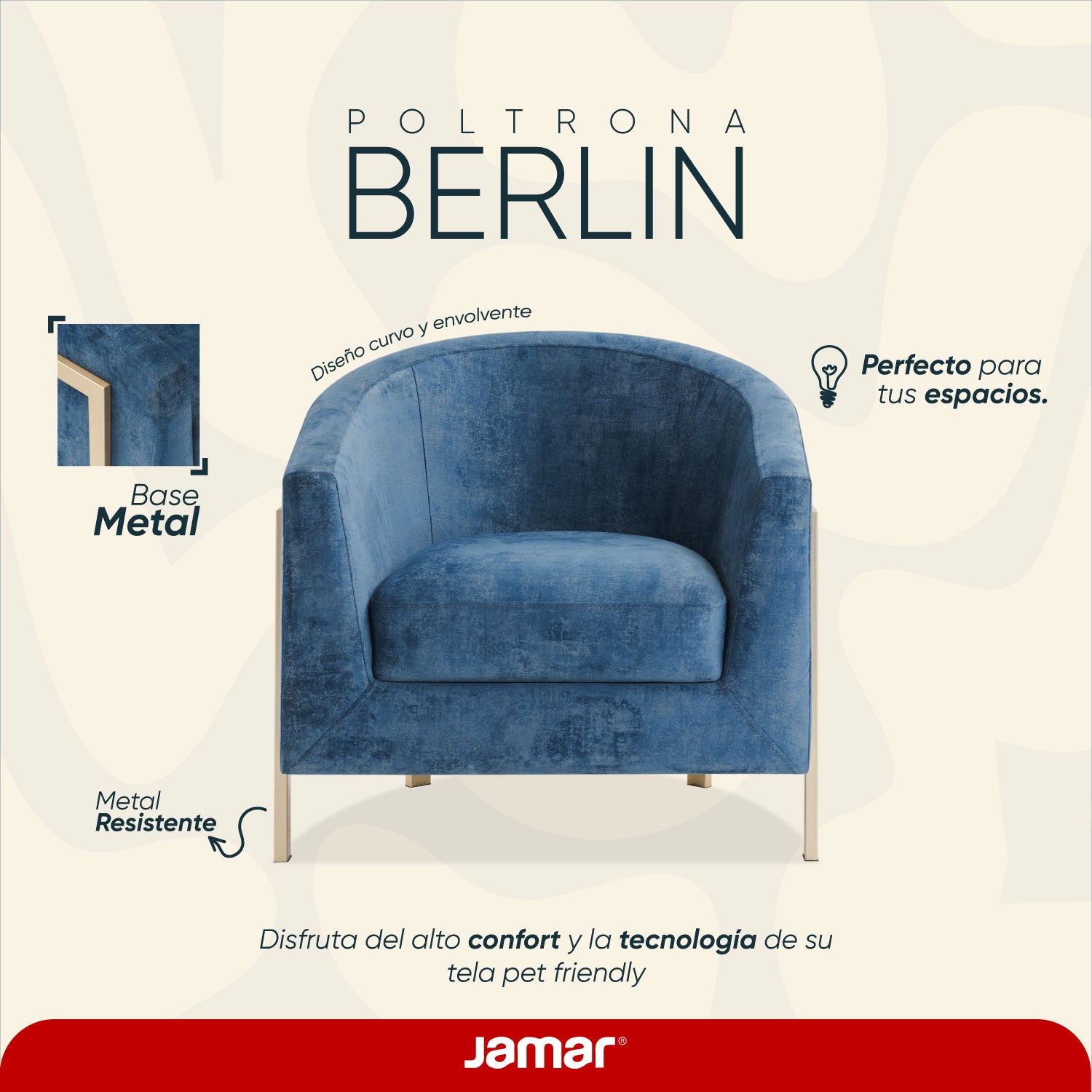 Poltrona Berlin Velvet Luxury Navy, Champaña