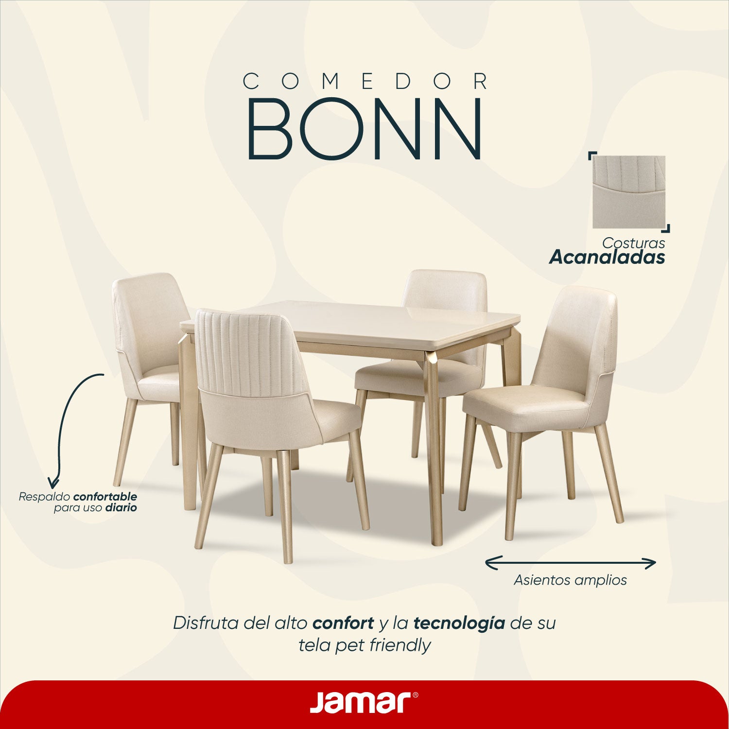 Comedor 4 Puestos Bonn Eurolino Premier Perla, Champaña