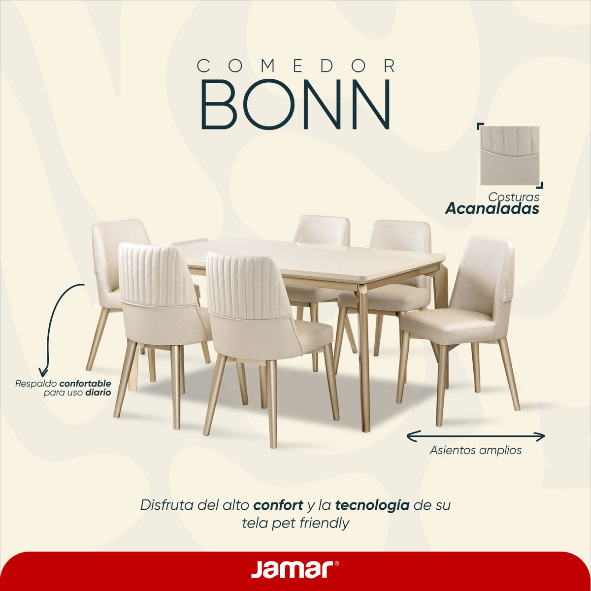 Comedor 6 Puestos Bonn Eurolino Premier Perla, Champaña