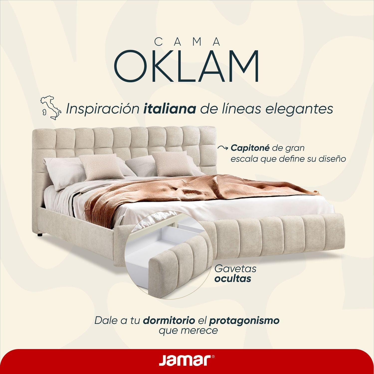 Cama Doble Oklam Microfibra Touch Almendra