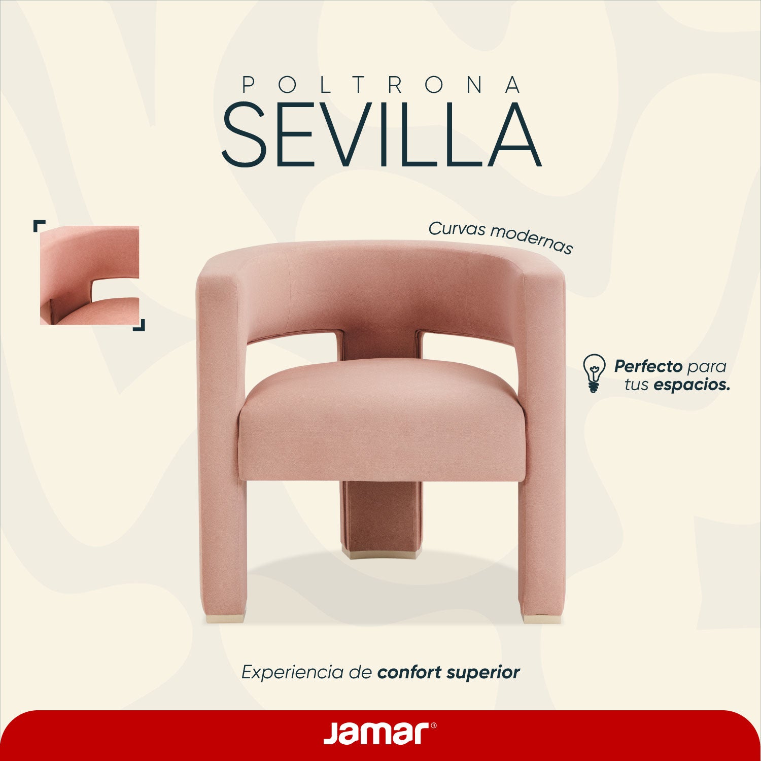 Poltrona Sevilla Velvet Galicia Rosa, Champaña