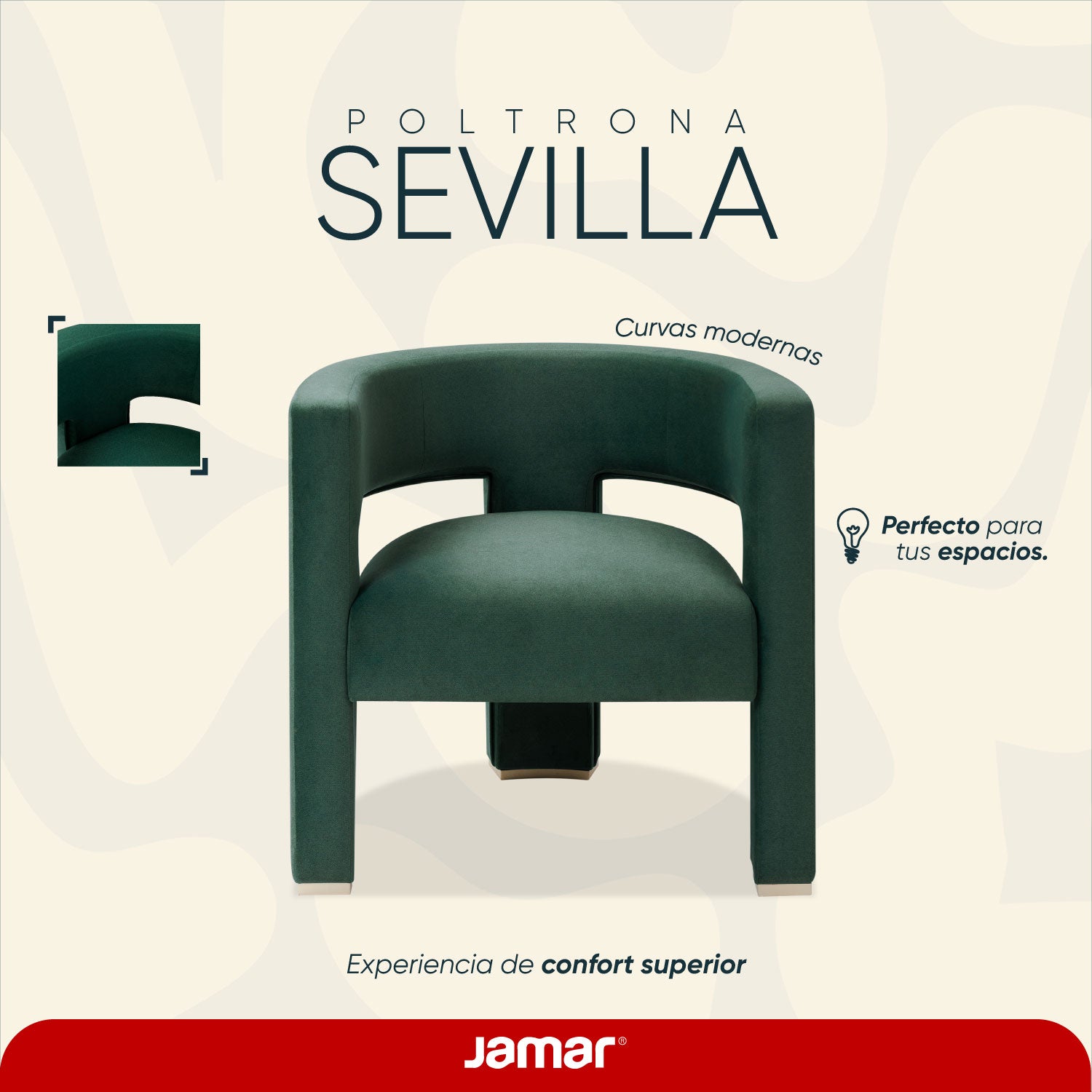 Poltrona Sevilla Velvet Galicia Verde, Champaña