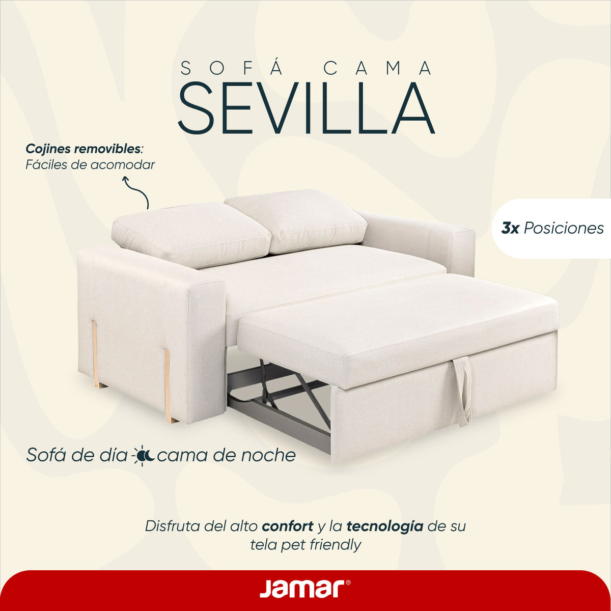 Sofá Cama Sevilla Eurolino Blanco Puro, Champaña