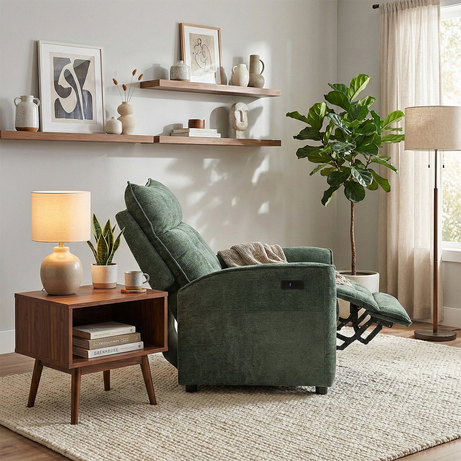 Sillón Reclinable Eléctrico Maya Chenille Verde Oscuro