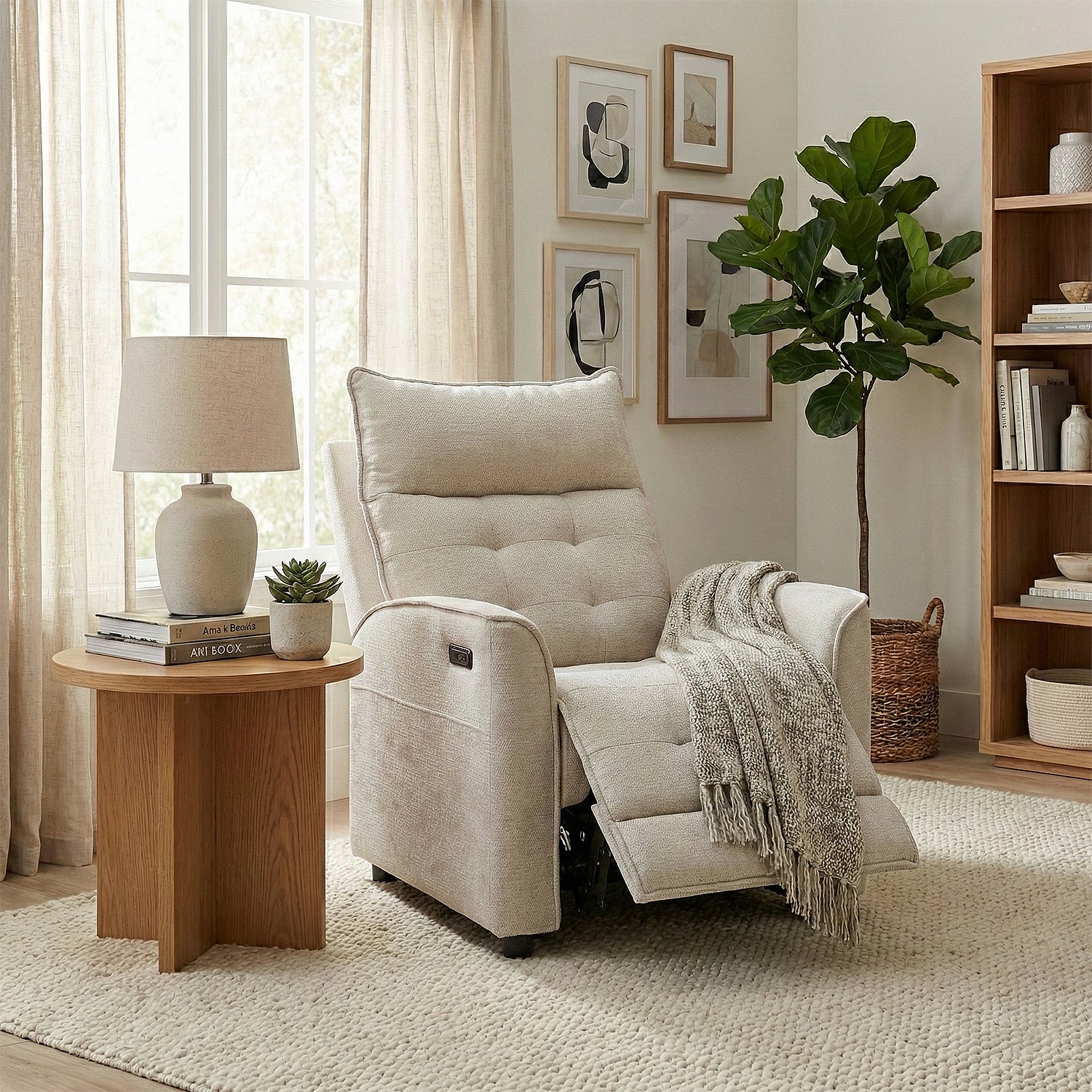 Sillón Reclinable Eléctrico Maya Chenille Blanco
