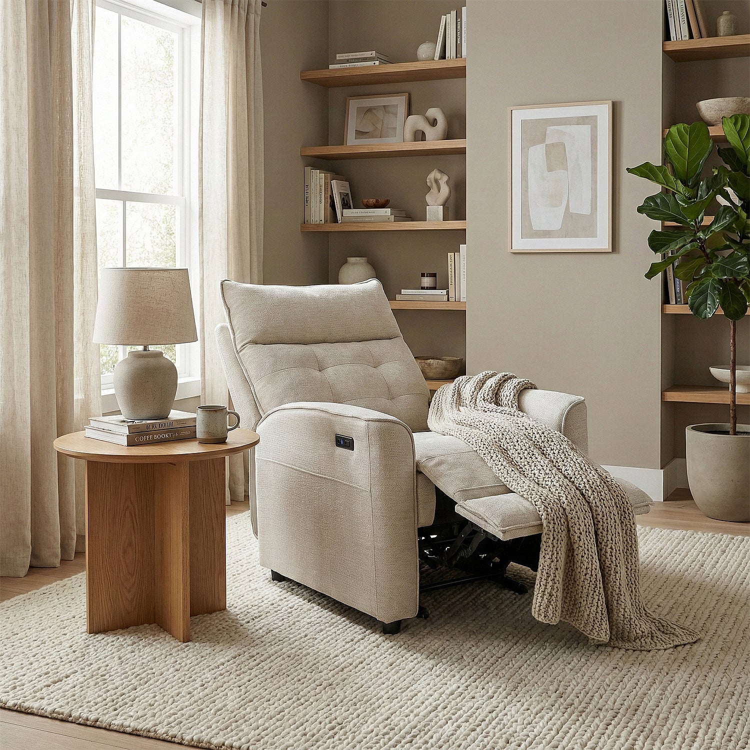 Sillón Reclinable Eléctrico Maya Chenille Blanco