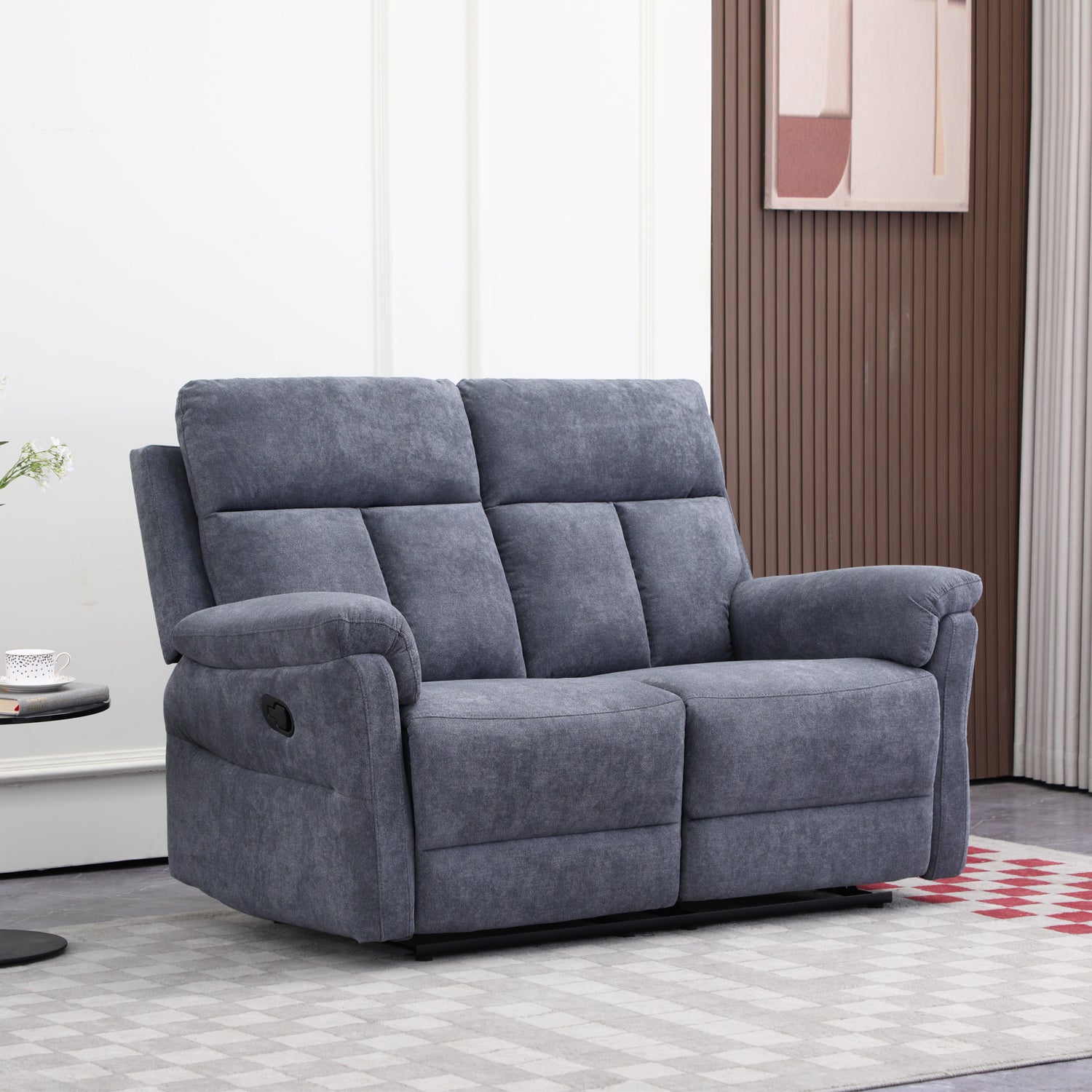 Sofá Reclinable 2 Puestos Roterdam Chenille Plomo
