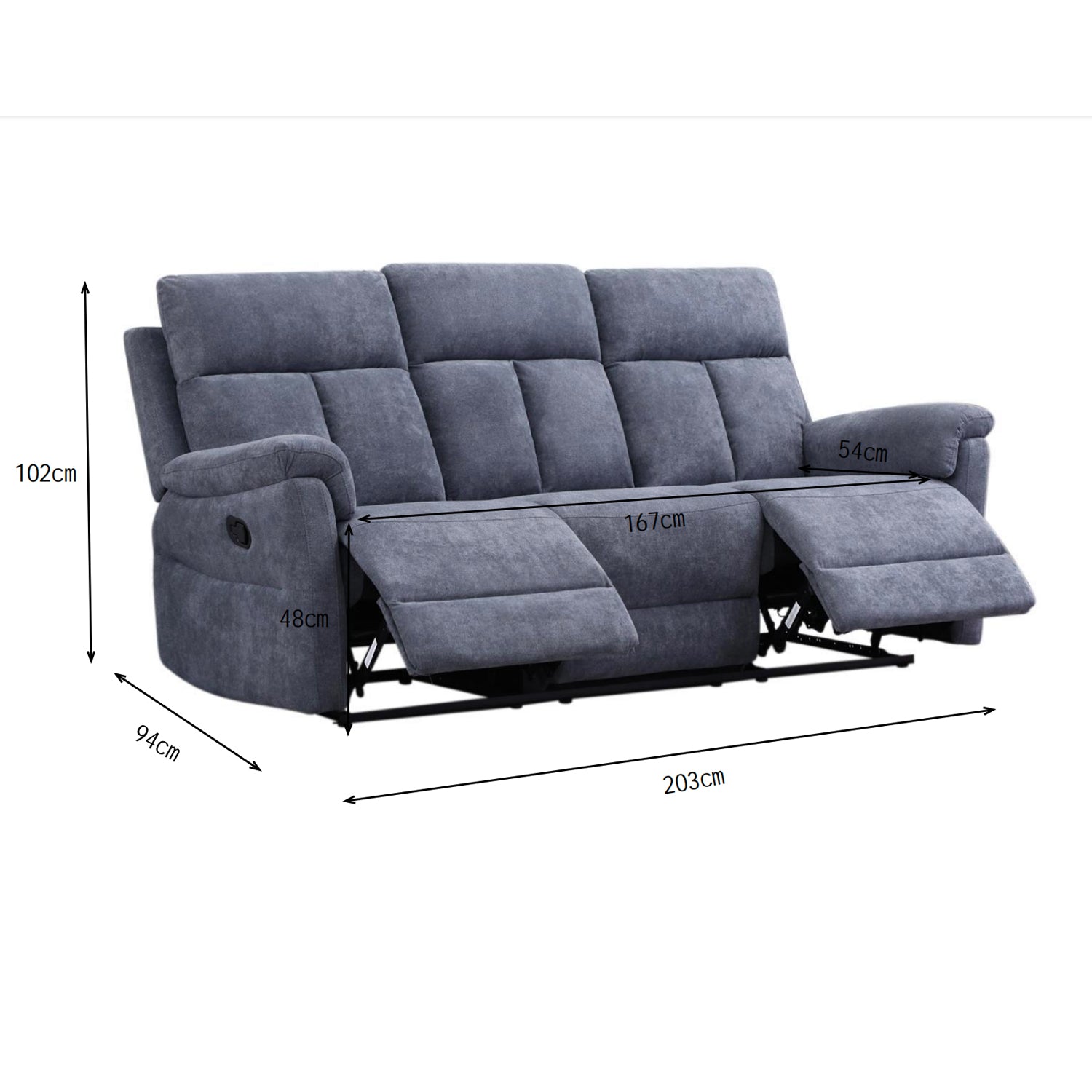 Sofá Reclinable 3 Puestos Roterdam Chenille Plomo