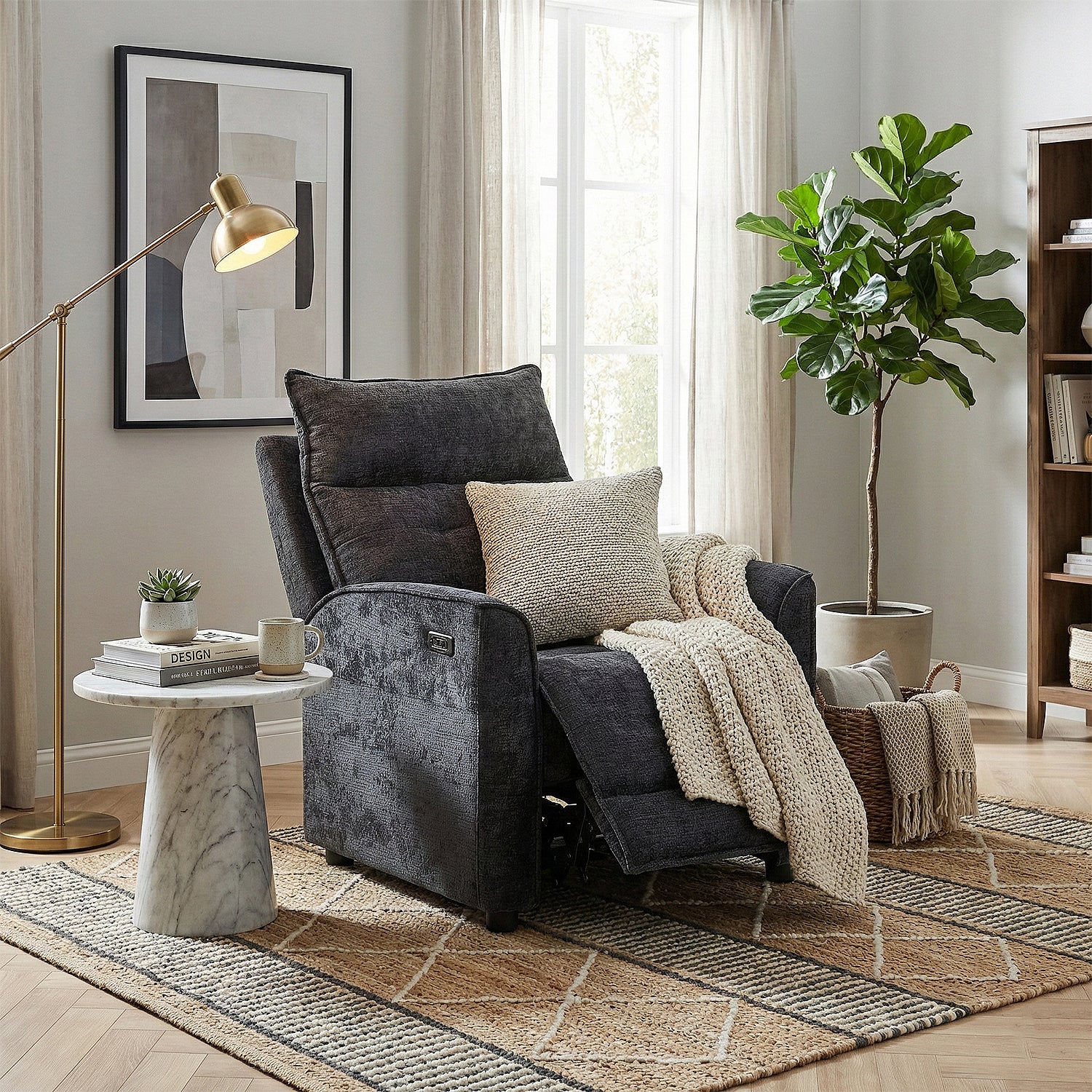 Sillón Reclinable Eléctrico Maya Chenille Plomo